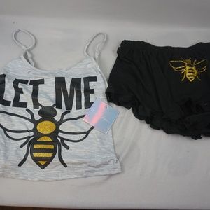 French Affairs Let Me Bee Tank Top Shorts Pajama Set  Size Medium NWTags